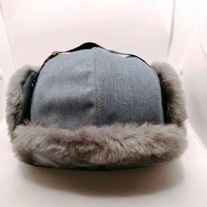 Vintage Trapper Hat Grey Earflaps Size M Russian Style